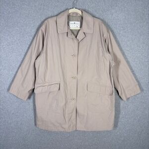 VTG Towne London Fog Trench Coat Women Sz 10 Khaki Cream Barn Chore Quiet Luxury
